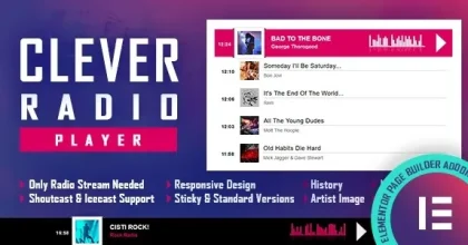 CLEVER HTML5 Radio Player With History - Elementor Addon