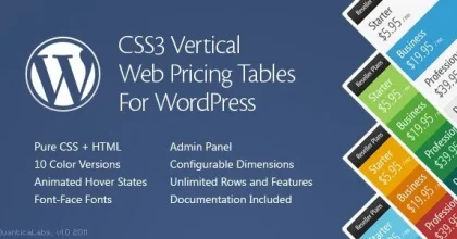 CSS3 Vertical Web Pricing Tables For WordPress