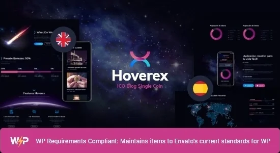 Hoverex Cryptocurrency, NFT & ICO WordPress Theme + Spanish