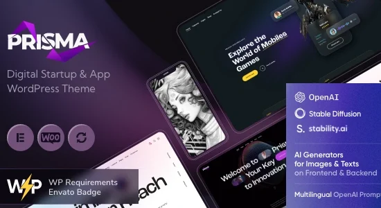 Prisma - Digital Startup & App WordPress Theme + AI